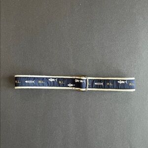 Ralph Lauren Polo Youth Belt Sharks Fish Bones Ribbon Double D Ring 33"